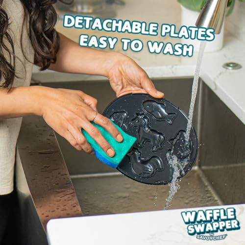 Kids Waffle Maker with 15 Mini Shape Plates - Dinosaur, Car & Animal Designs