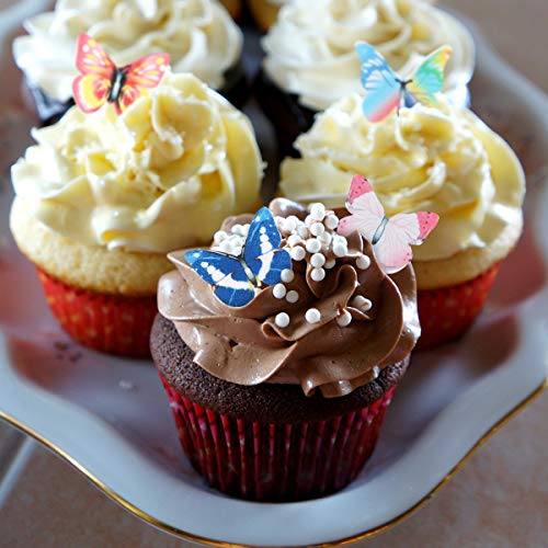 Garneck 40pcs Edible Butterflies Edible Cupcake Toppers,Butterfly Rice Paper Cake & Cupcake Toppers Christmas Birthday Wedding Party Food Decoration(Assorted Pattern)