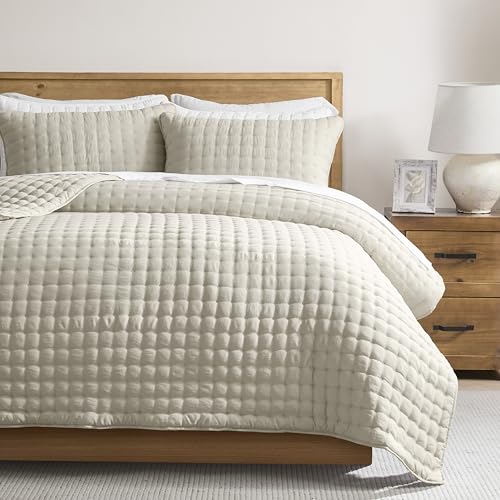 Wheat Cloud Soft Quilt Set King Size - Light Beige 3 Pieces