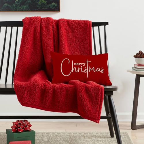 RABUSOFA Christmas Pillow Cover 12x20 Red Holiday Home Decor, Pack of 1