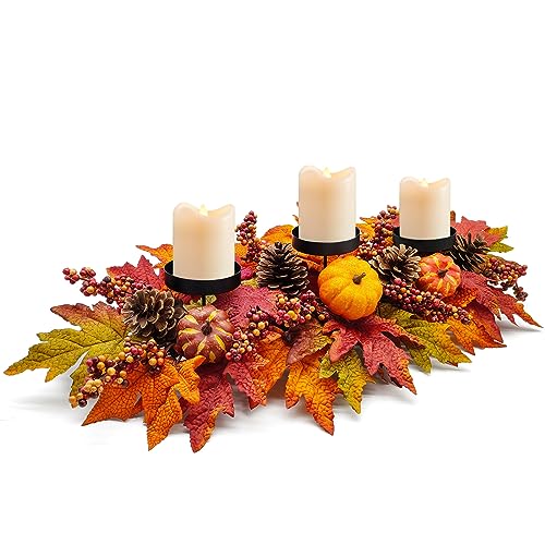 Fall Centerpiece Table Decorations with Artificial Pumpkins and Autumn Leaves - Pumpkin Variation, 27.5"