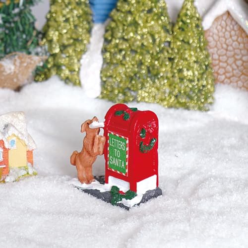 Decorative Christmas Village Accessories for Collection, Resin Dog Santa's Mailbox Animal Ornament 2.4 Inch, Cute Doggy Statues Villages Sets Decor Indoor