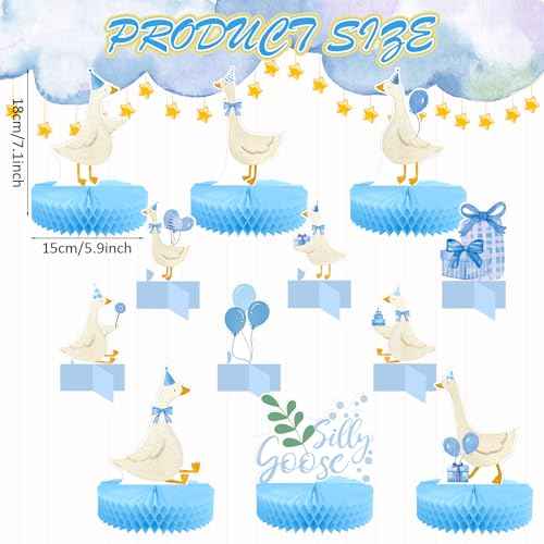Lincia 12 Pcs Silly Goose Birthday Party Decorations Birthday Honeycomb Centerpieces Silly Goose Cake Balloon Topper for Bow Duck Party Supplies(Blue)
