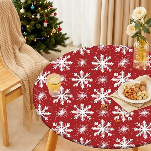 Christmas Tablecloth Round Fitted Table Cover Fits 42"-46" Tables