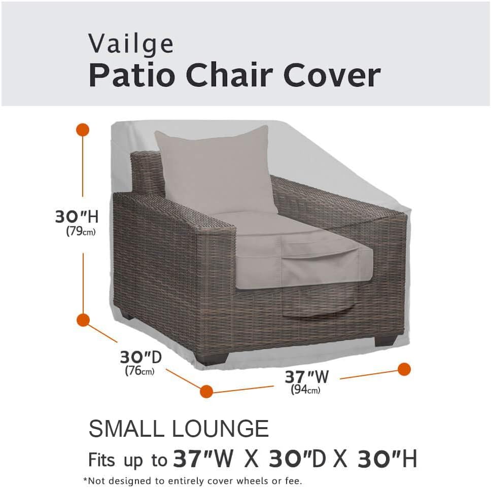 Vailge Patio Chair Covers - Heavy Duty Waterproof Lounge Deep Seat Covers | 2 Pack, Small, Grey