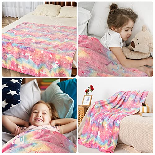 GOSALISU Glow in The Dark Blanket Unicorns, 50 x60 inch Luminous Blanket for 3 4 5 6 7 8 9 10 Year Old Girl Boy Gifts, Flannel Kids Throw Blankets for Christmas Birthday