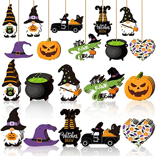 Jetec 30 Pcs Halloween Wooden Hanging Ornaments Halloween Tree Decorations Colorful Gothic Wood Cutouts with Ropes Hanging Signs Pendant for Home Tree Party Indoor Decorations(Novel Style)