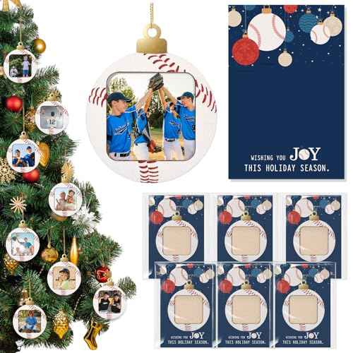 6 Set Baseball Ornament for Xmas Tree Decorations Picture Holder Gifts for Baseball Lovers Personalized Player Hanging Photo Ornament with Card for Sports Team Couch Keepsake