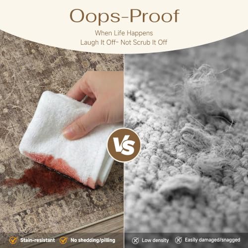 Washable Brown Area Rug 8x10 for Living Room - Non-Slip Vintage Carpet - HUGEAR