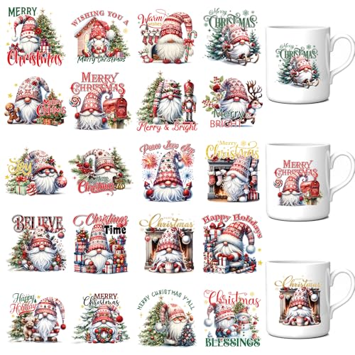 Christmas Gnome UV DTF Cup Wraps for 16 oz Glass Water Bottles - 20 Pack