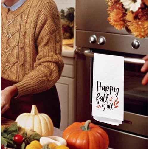 SPBL&L Happy Fall Y'all Kitchen & Bath Towels, Autumn Leaves Hand & Dish Towels, 16x24 Inches