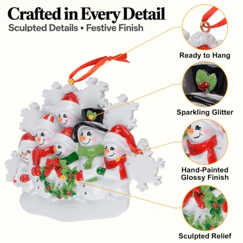 MAXORA Family of 6 Christmas Ornament 2026 Personalized Snowflakes Holiday Decor