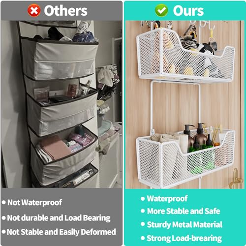 White Over Door Organizer with 4 Metal Baskets & Adjustable Hooks - HapiRm