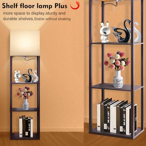RUNTOP Plus Walnut Floor Lamp with Shelves, 15W LED, 3 Color Temp, Memory Function