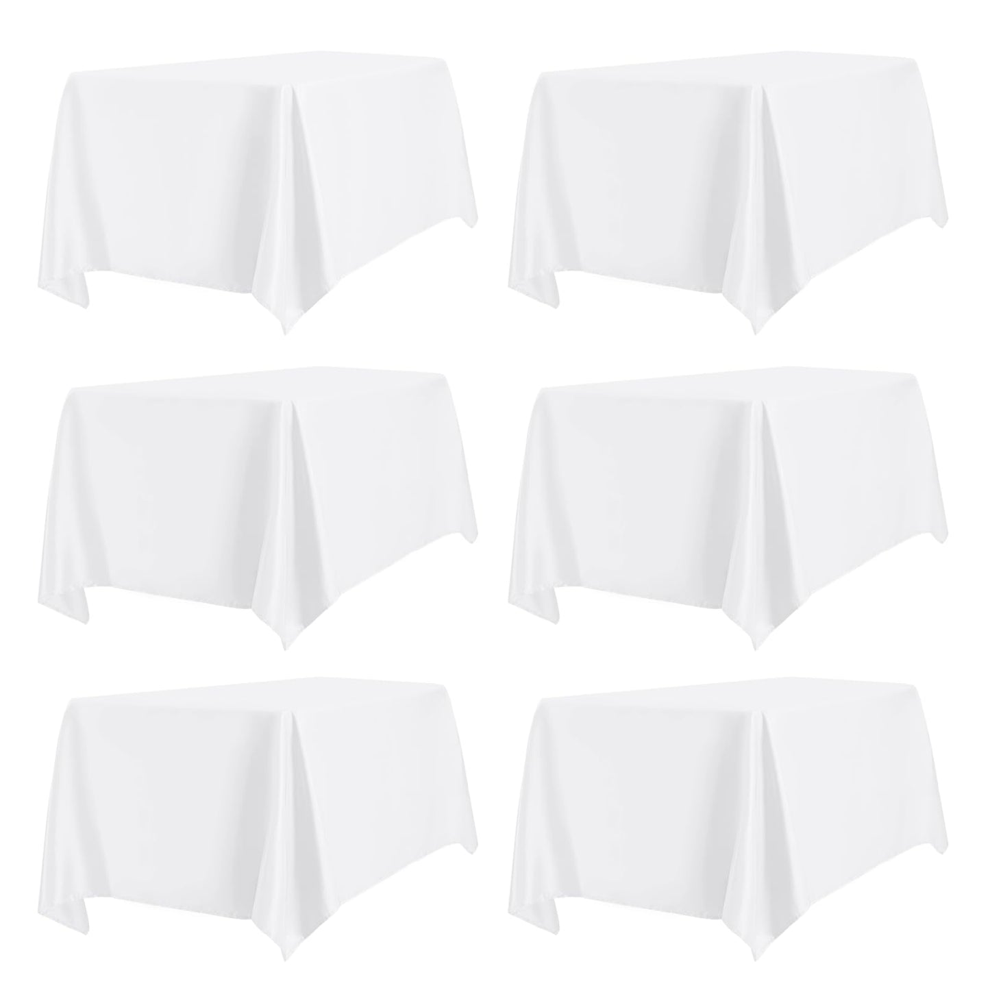 PureFit 6 Pack Rectangle White Table Cloths 60 x 102 Inch for 6Ft Tables, Stain and Wrinkle Resistant Table Linens for Home Use, Wedding, Party, Banquet and Camping