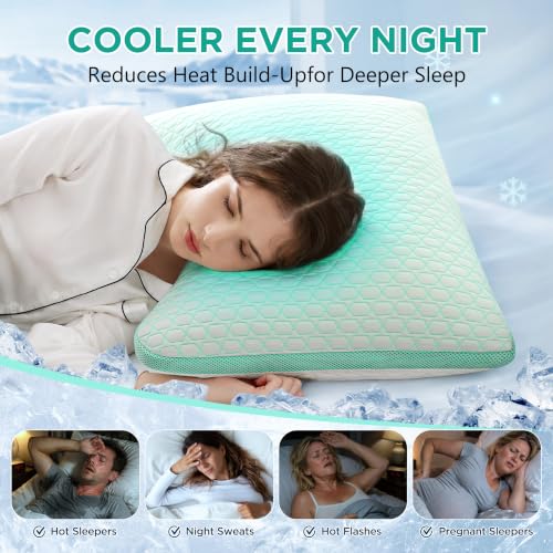 Baskbed Queen Cooling Side Sleeper Pillow 2 Pack - Green, Adjustable Neck & Shoulder Support