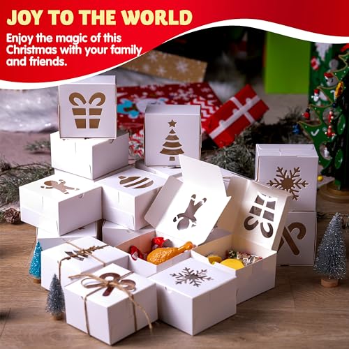 JOYIN White Christmas Cookie Gift Boxes - 36 Pack, 4x4x2.5 Inches, Holiday Bakery Treat Packaging