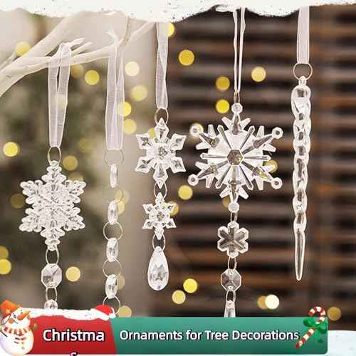 Christmas Ornaments for Tree Decorations - Hanging Acrylic Snowflake & Icicle Christmas Pendants for Winter Xmas Tree,New Year Party Supplies,DIY Holiday D?cor
