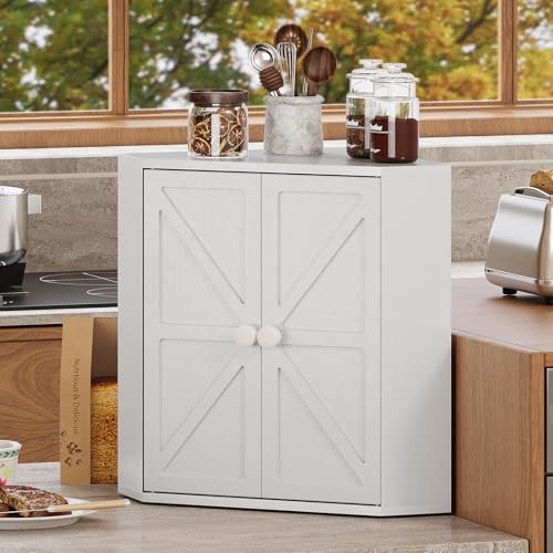 White Corner Bamboo Bread Box Double Layer Large Capacity Kitchen Organizer