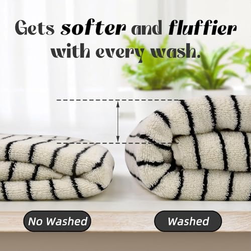 Jacquotha Black & Ivory Striped Bath Towels Set of 2, 27x55in, Quick Dry & Soft