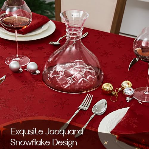 Romanstile Red Christmas Jacquard Rectangular Tablecloth 60x102 Inches with Snowflake Pattern