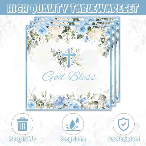 40Pcs Blue God Bless Party Supplies Tableware Set 20 Plates and 20 Napkins for God Bless Party Decoration Serve 20 Guests