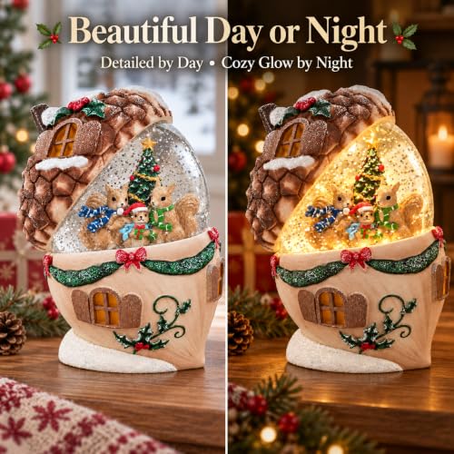 Christmas Snow Globe, Water Globe Acorn Squirrel Harvest Decor Lantern