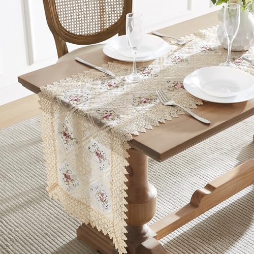 Warm Home Designs 72 Inch Floral Gold Lace Table Runner - Linen, Rectangular 16" x 72"