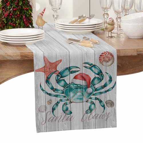 RisQiten 13x90 Inch Christmas Crab Table Runner - Holiday Xmas Decor