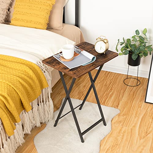 HOOBRO Set of 4 Folding TV Trays with Stand - Retro Metal Snack Tables