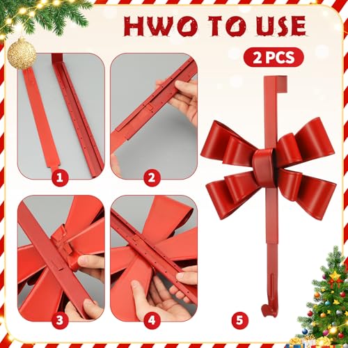 2 Pcs Red Bow Wreath Hanger 12 Inch - Otoolling Adjustable, No-Drill