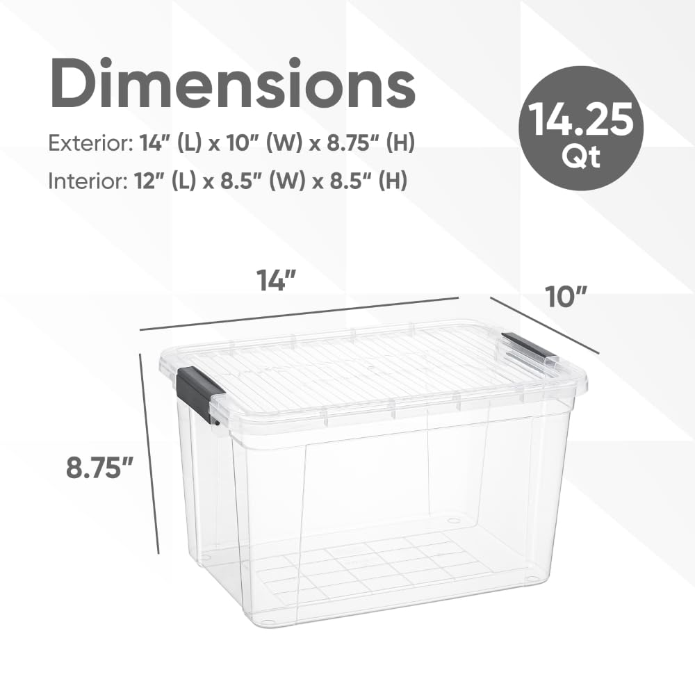 Superio Clear Storage Box with Lid, 14.7 Quart Plastic Container Bins for Organizing, Stackable Crates, BPA Free, Non Toxic, Odor Free, Organizers for Home, Office, School, and Dorm
