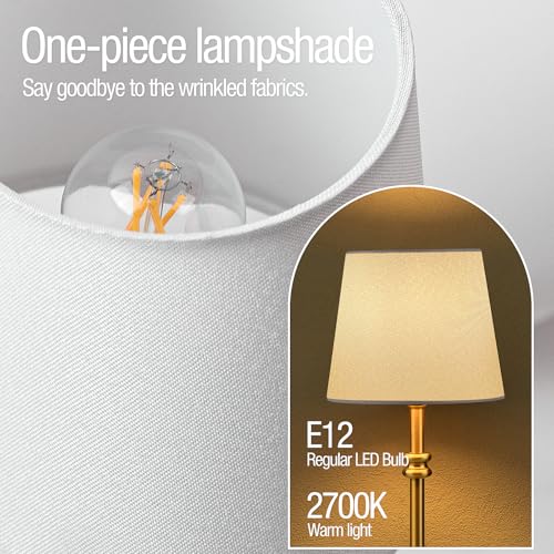 ONEWISH Golden Cordless Rechargeable Table Lamp 4000mAh Touch Dimmable Fabric Shade
