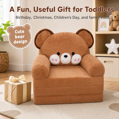 MONKISS Kids Couch Brown Bear 2-in-1 Toddler Sofa & Floor Chair