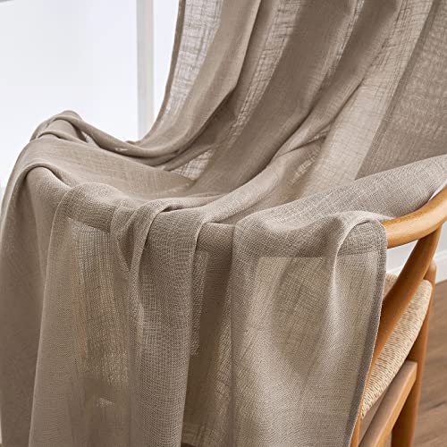 MIULEE Taupe Linen Curtains 52x96 Inch Pack of 2 Textured Window Drapes
