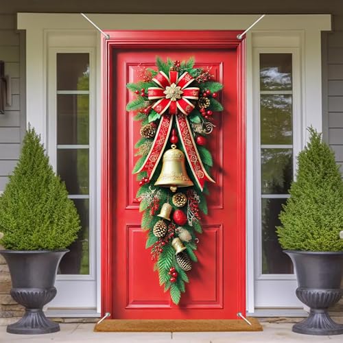 Christmas Door Cover Pinecones Berries 35x71 Inch Polyester Seasonal Decor