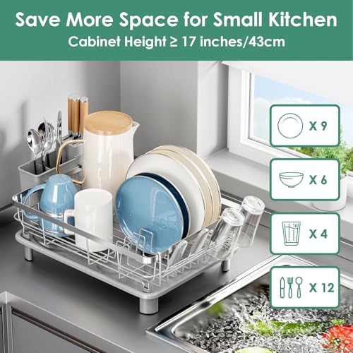MOUKABAL Stainless Steel Dish Drying Rack for Kitchen Counter, Grey