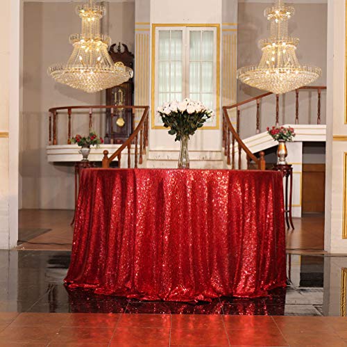 SquarePie Red 72-Inch Round Sequin Tablecloth - Glam Party Linen