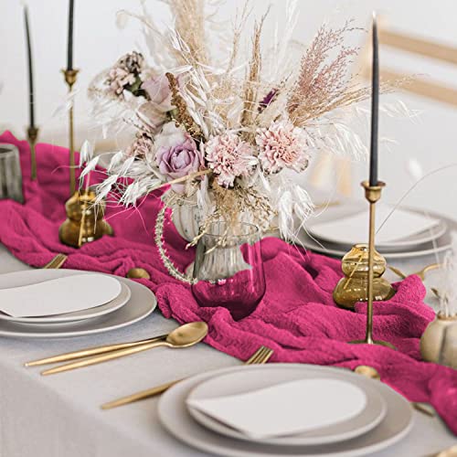FANPROMS 10 Pack Pink Cheesecloth Table Runners 35x120 Inch Boho Wedding Decor