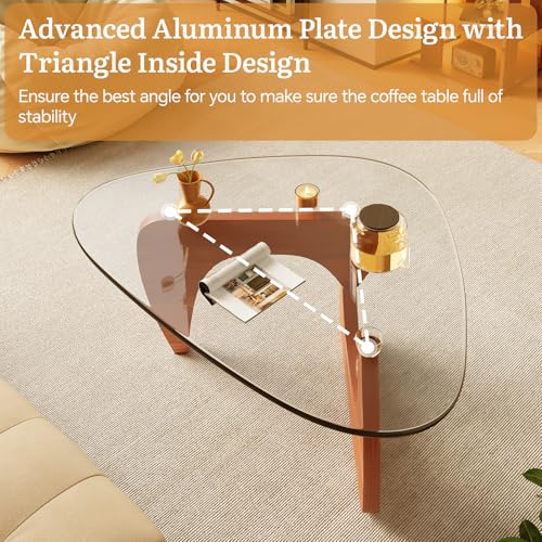 LuckIIA Walnut Glass Coffee Table 32 Inch Mid-Century Modern Farmhouse Style