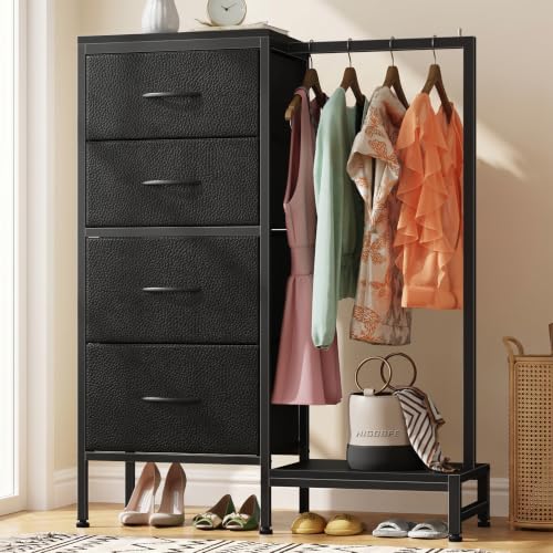 Tall Dresser with Hanging Rack and 4 Drawers - Reversible Black Storage Tower 44"H