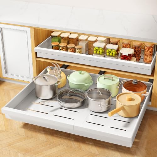 White 2-Pack Expandable Pull Out Cabinet Organizer for Framed Cabinets, 13.6-24" Wide & 21" Deep