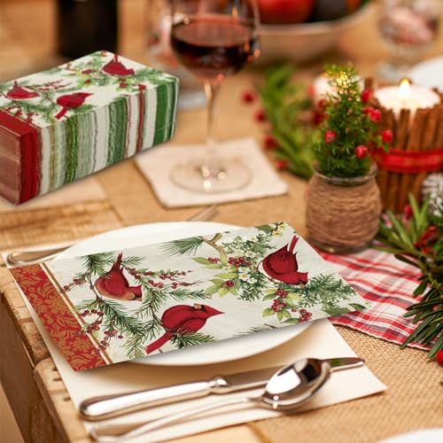 JarThenaAMCS 80Pcs Christmas Guest Napkins Vintage Cardinal Berries Holiday Disposable Hand Towels