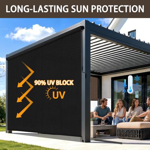 Zephyr Place Black 96x96 Outdoor Roller Shades Cordless UV Block Patio Blinds