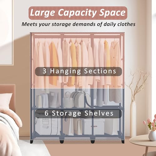 Jofuler 50 Inch Portable Wardrobe Closet with Cover & Storage, Black