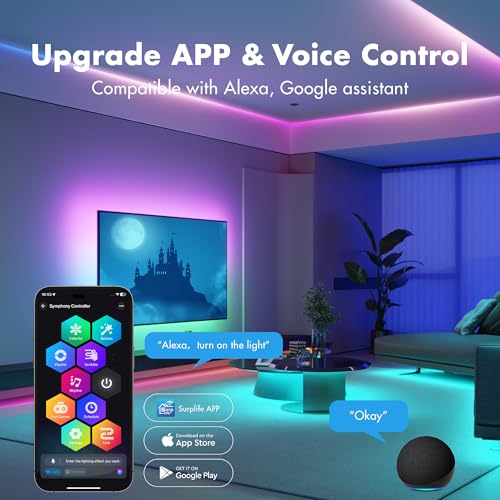 50FT Smart RGB LED Strip Lights with Voice Control & Music Sync - WiFi App Compatible