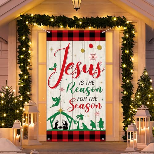 Religious Christmas Door Cover Jesus is the Reason for the Season Decor