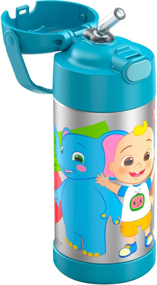 THERMOS FUNTAINER Water Bottle - 12 Ounce Kids Stainless Steel Vacuum Insulated with Straw | Cocomelon Design
