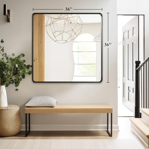 36x36 Black Bathroom Vanity Mirror Over Sink - Wall Square Mirror with Explosion-Proof Film
