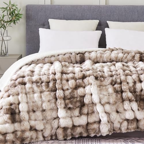 60x80 Inch Fuzzy Faux Fur Twin Blanket Bubble Tie Dye Brown - Ultra-Soft Cozy Throw